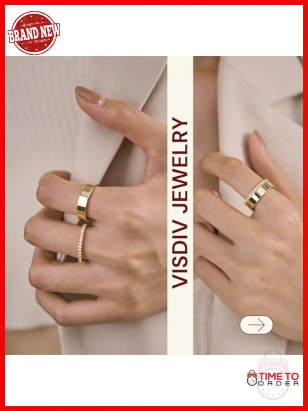 2mm Sterling Silver CZ Eternity Ring & 5mm Gold Plated Band Stackable Wedding